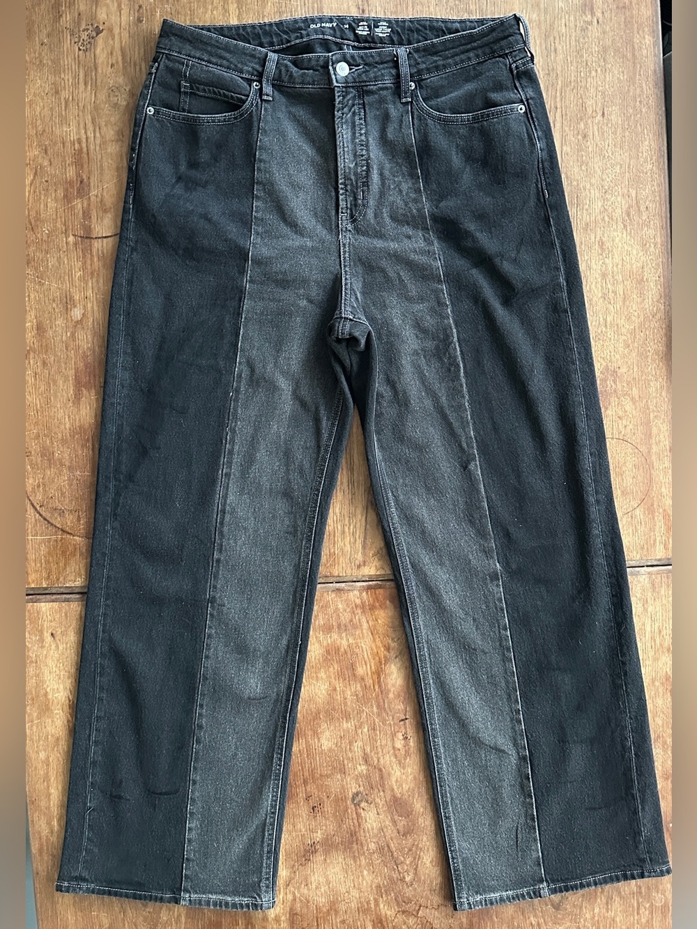 Two-tone black non-stretch jeans size 14